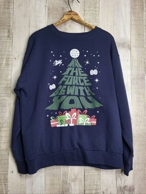 Star Wars Navy "May The Force Be With You" Holiday Sweatshirt. Size Large